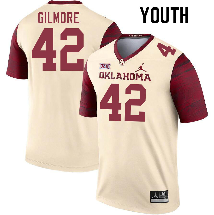 Youth #42 Wyatt Gilmore Oklahoma Sooners College Football Jerseys Stitched-Cream